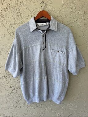 Classics by Palmland Gray Textured Stripe Polo Shirt Large